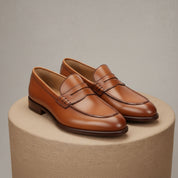 Brown Leather Moccasins Loafers - pedestal-view