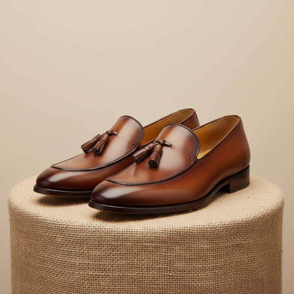 Brown Leather Tassel Moccasins Formal Dress Shoes - pedestal-view