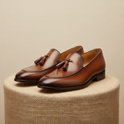 Brown Leather Tassel Moccasins Formal Dress Shoes - pedestal-view