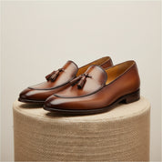 Brown Leather Tassel Moccasins Formal Dress Shoes - pedestal-view