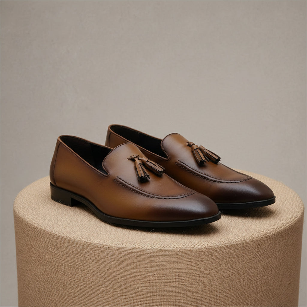 Brown Leather Tassels Moccasins - pedestal-view