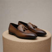 Brown Leather Tassels Moccasins - pedestal-view