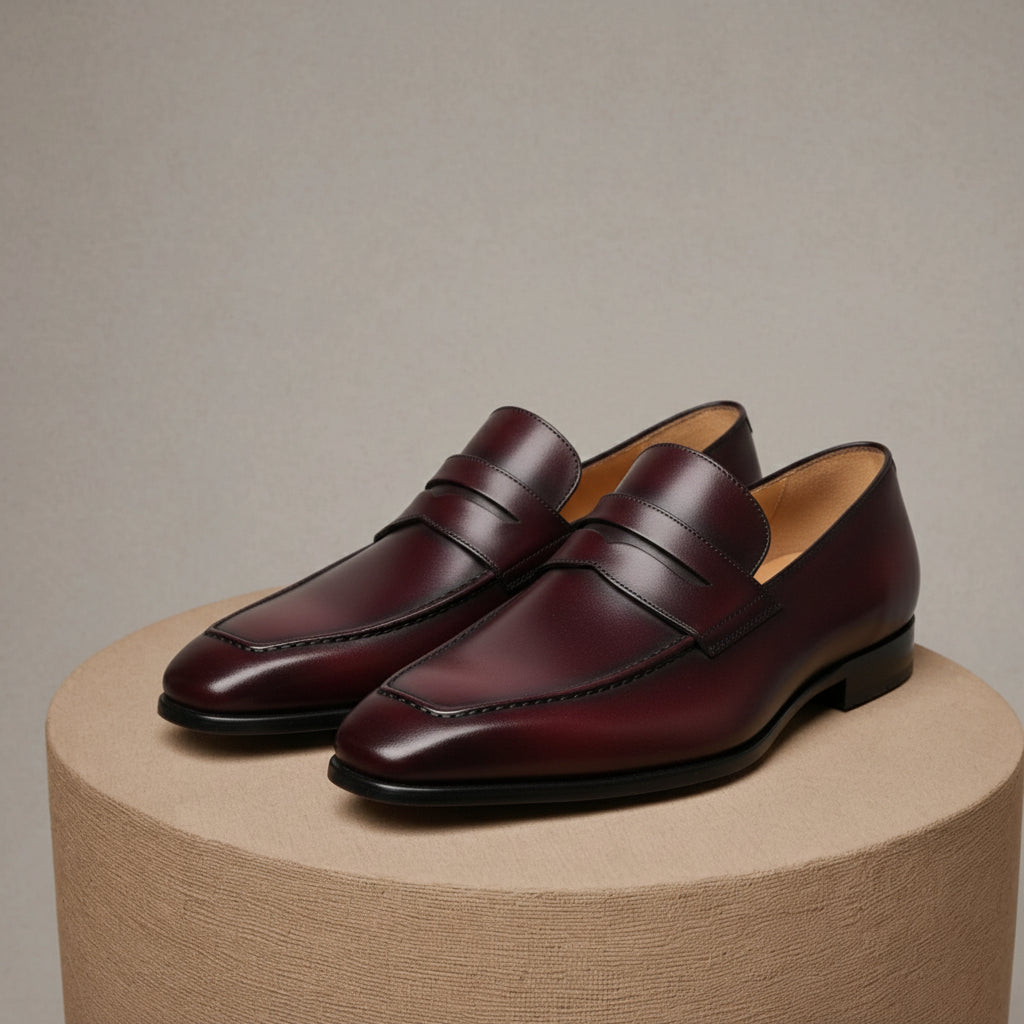 Dark Burgundy Leather Formal Shoes - pedestal-view