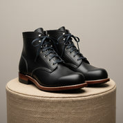 Men's Black Leather Ankle Boots with Lace-Up Design - pedestal-view