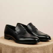 Men's Black Leather Tuxedo Shoes for Formal Events - pedestal-view