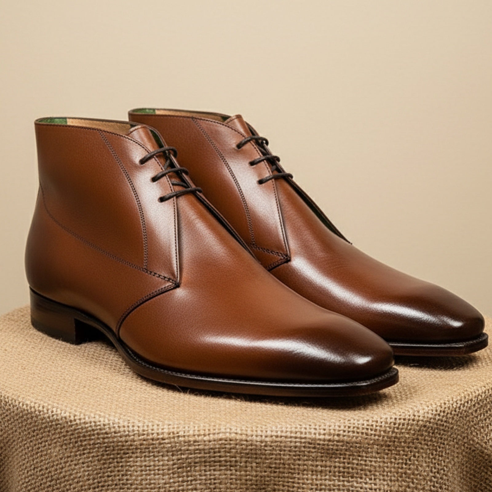 Men's Brown Leather Ankle Boots - Chukka Style - pedestal-view