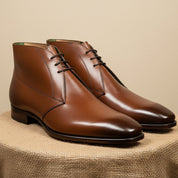 Men's Brown Leather Ankle Boots - Chukka Style - pedestal-view