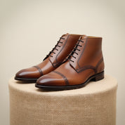 Men's Dark Brown Leather Dress Boots - pedestal-view