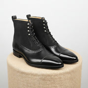 Men's Black Lace-Up Dress Boots in Genuine Leather & Suede - pedestal-view