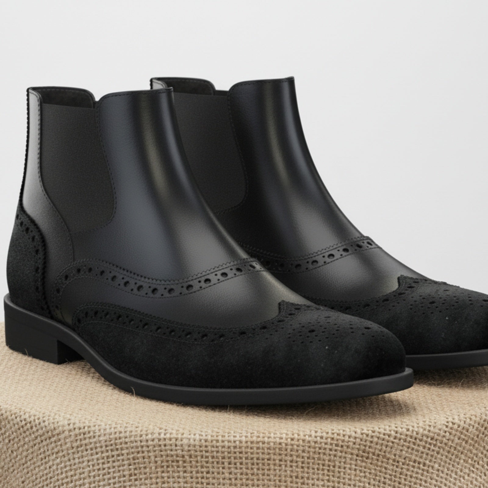 Men's Black Leather Chelsea Boots - pedestal-view