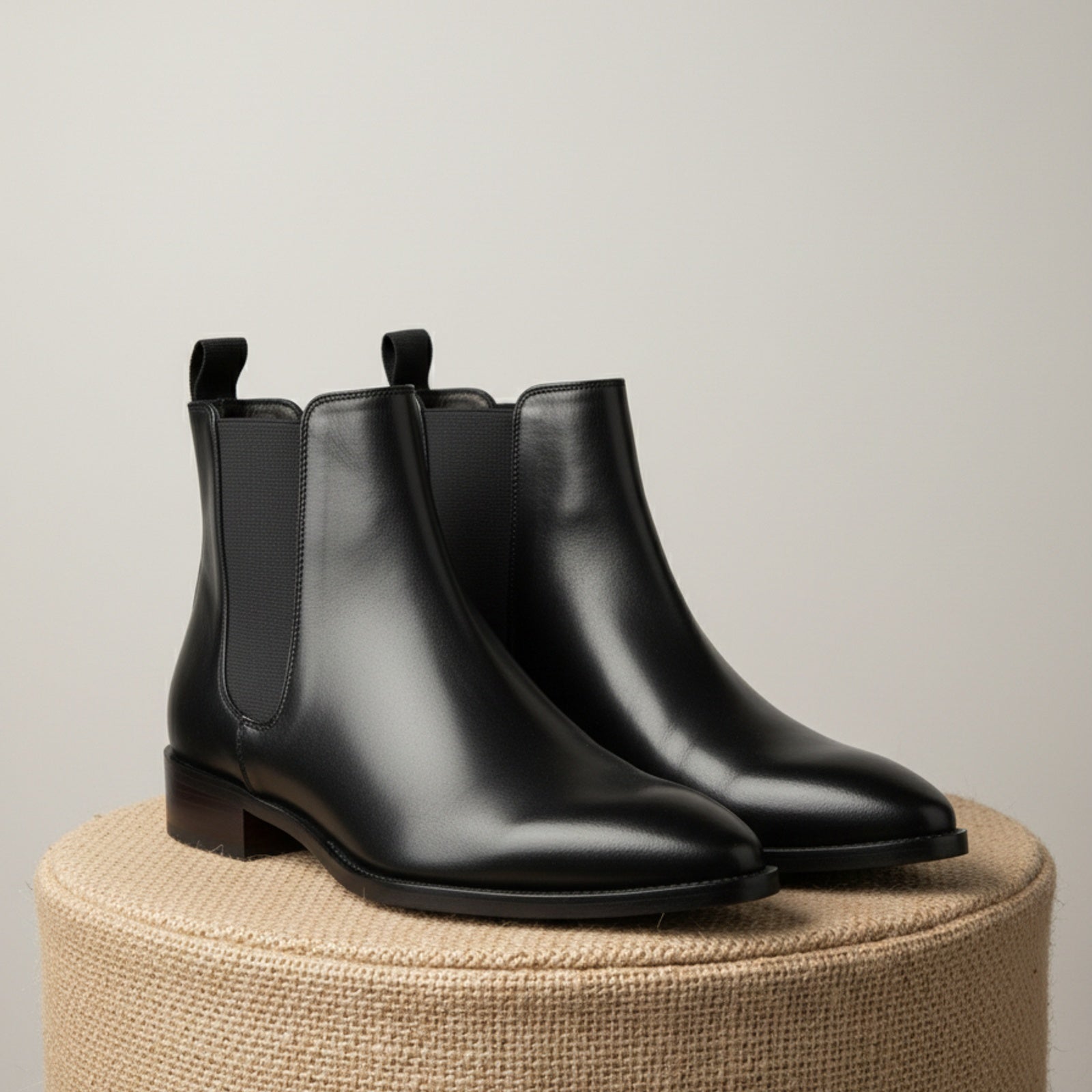 Men's Black Leather Pointed Toe Chelsea Boots - pedestal-view