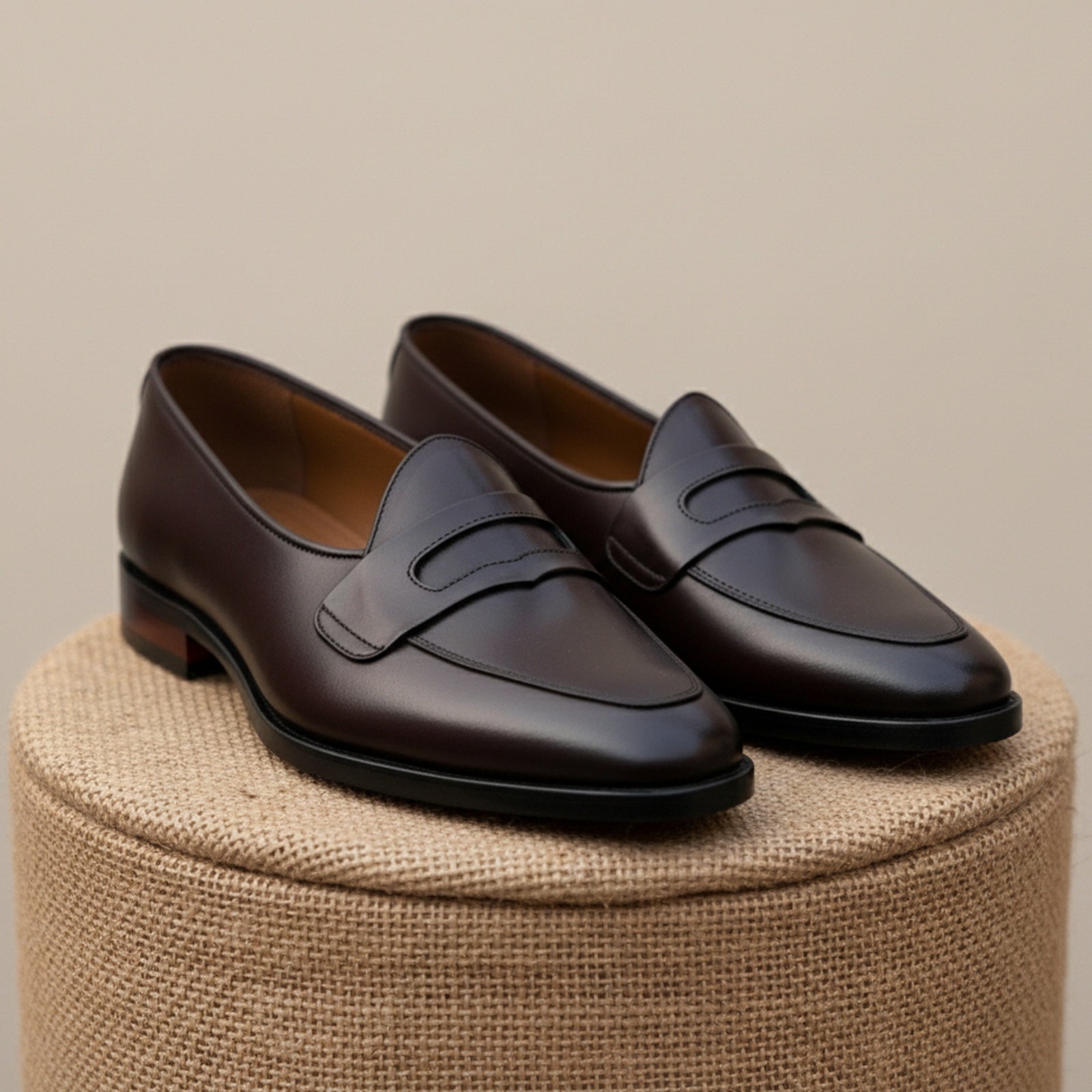 Men's Black Leather Moccasins - pedestal-view