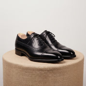 Men's Black Leather Brogue Oxford Shoes - pedestal-view