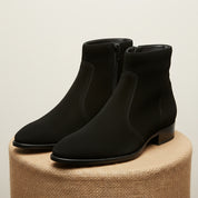 Men's Black Suede Zipper Boots - pedestal-view