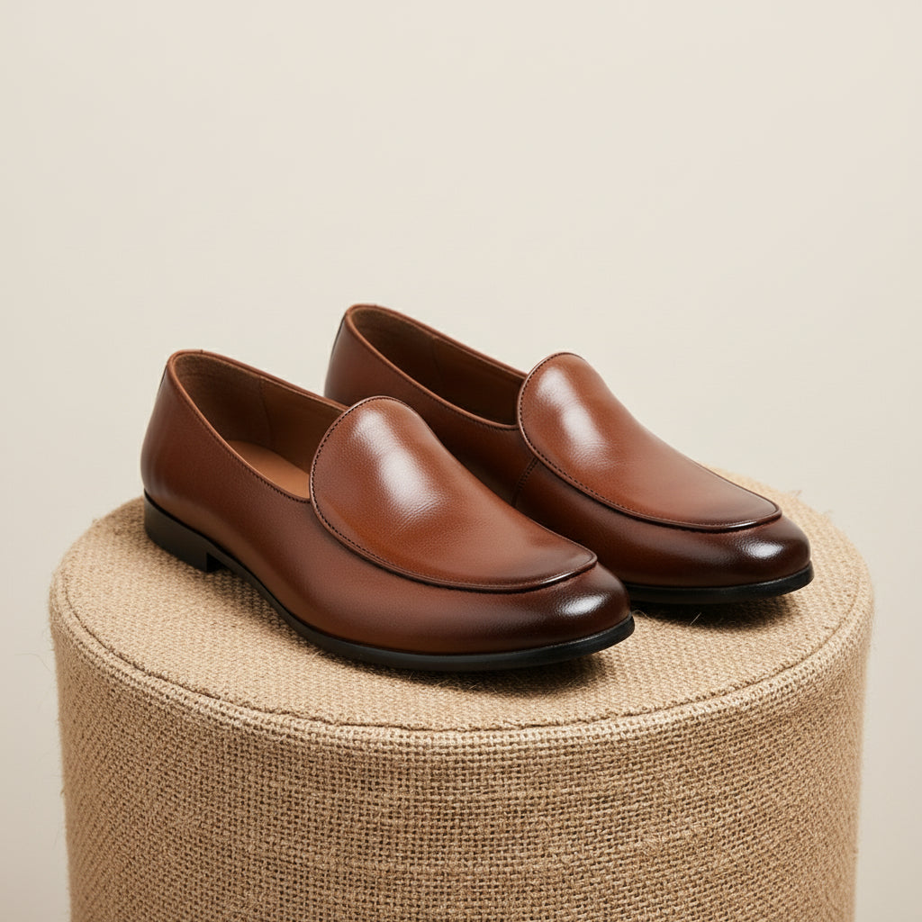 Men's Brown Leather Loafers - pedestal-view