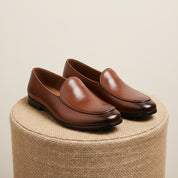 Men's Brown Leather Loafers - pedestal-view