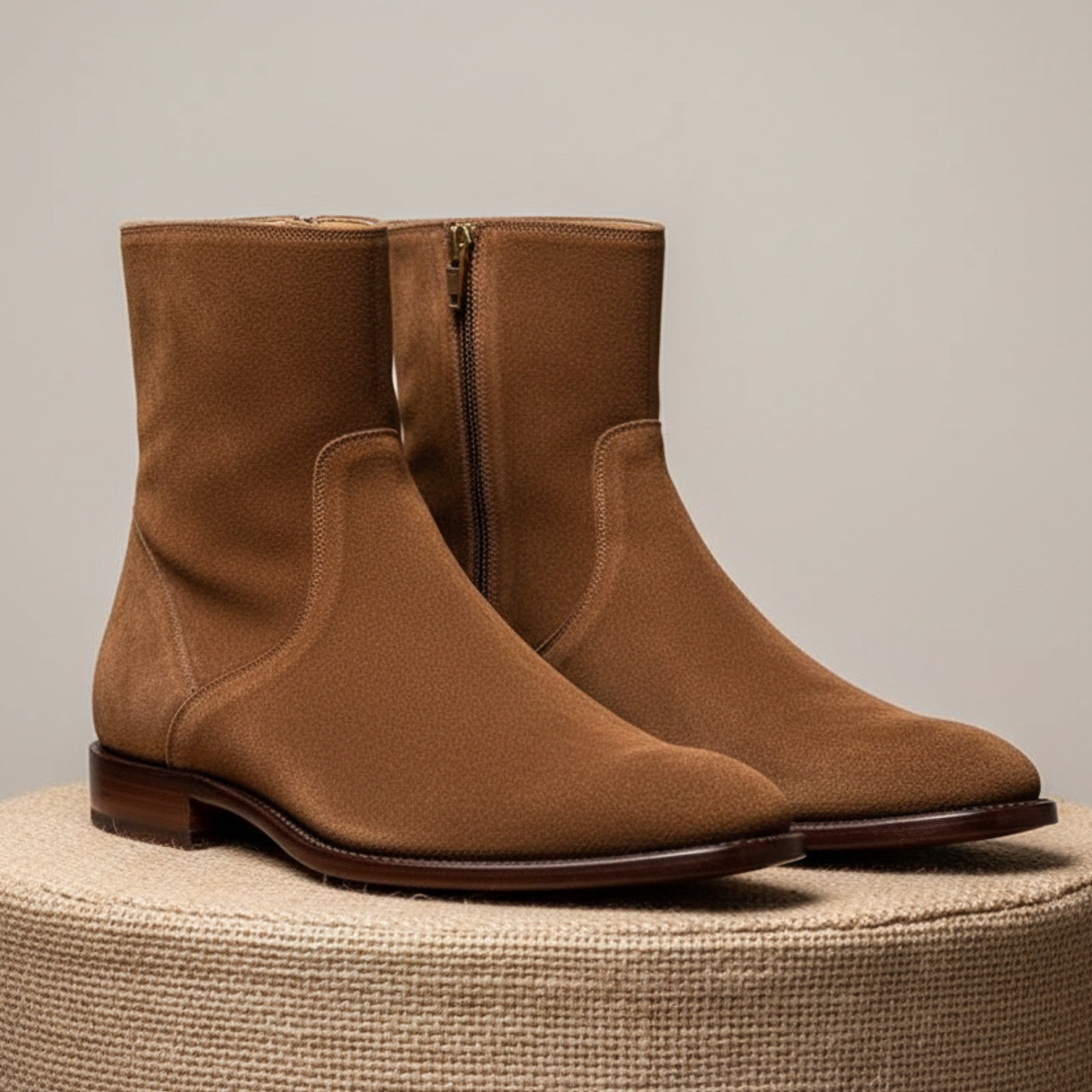 Men's Brown Suede Zipper Ankle Boots - pedestal-view