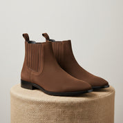 Men's Brown Suede Chelsea Ankle Boots with Leather Sole - pedestal-view