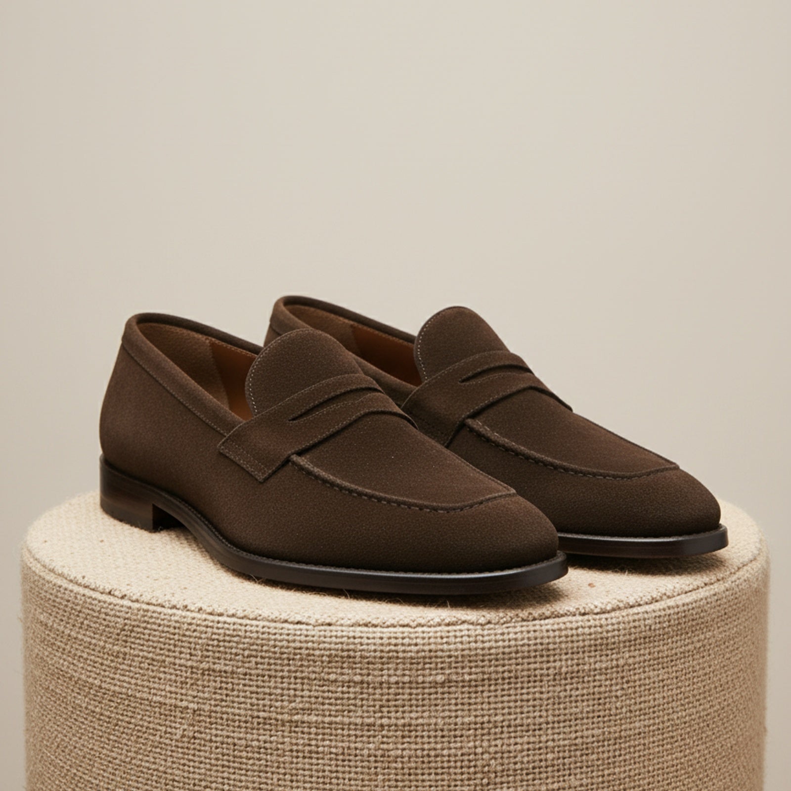 Men's Brown Suede Moccasin Loafers - pedestal-view