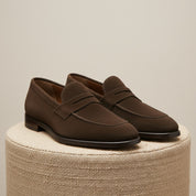 Men's Brown Suede Moccasin Loafers - pedestal-view