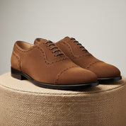 Men's Brown Suede Oxford Shoes - pedestal-view