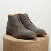 Men's Gray Suede Dress Boots with Lace-up Closure - pedestal-view