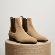 Men's Beige Suede Chelsea Ankle Boots - pedestal-view
