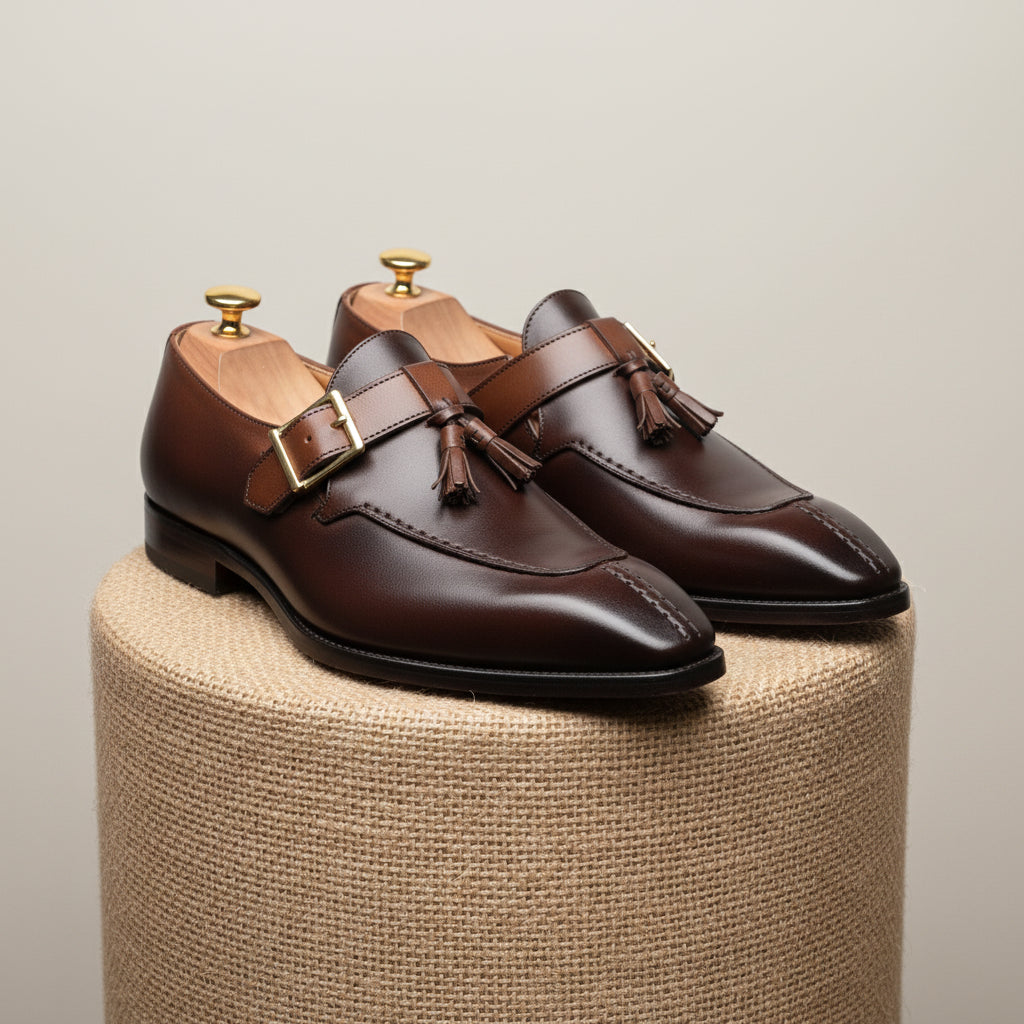 Men's Two-Tone Leather Tassel Dress Shoes - pedestal-view