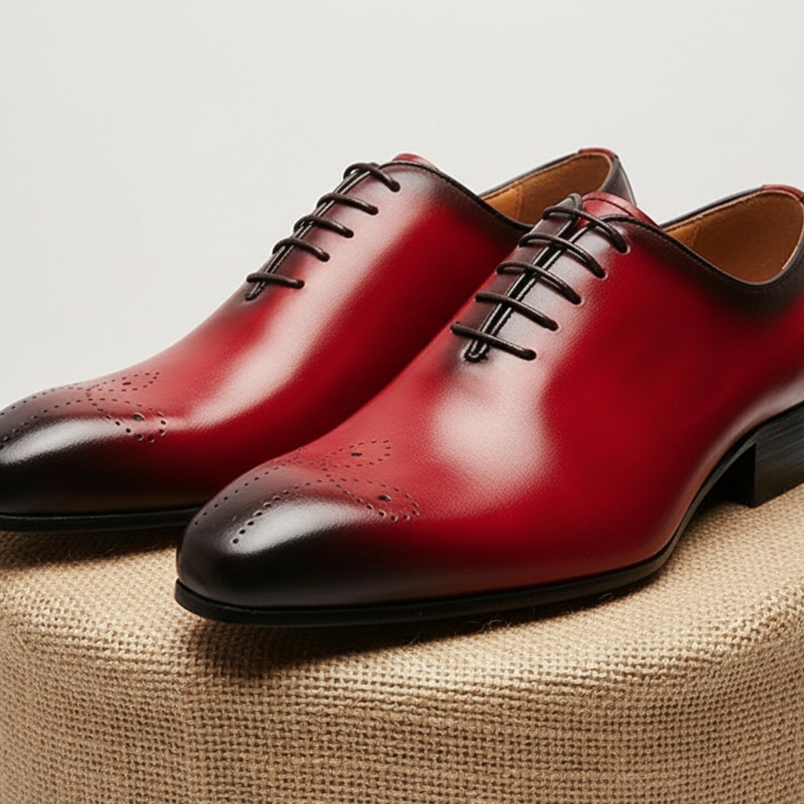 Men's Red Leather Brogue Dress Shoes - pedestal-view