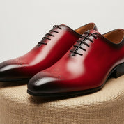 Men's Red Leather Brogue Dress Shoes - pedestal-view