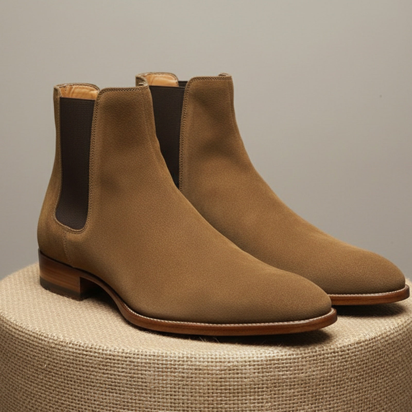 Men's Tan Suede Chelsea Ankle Boots - pedestal-view