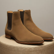 Men's Tan Suede Chelsea Ankle Boots - pedestal-view
