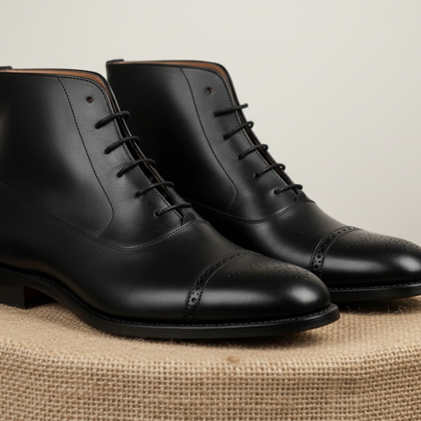 Men's Black Leather Brogue Dress Boots - pedestal-view
