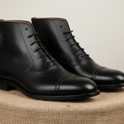 Men's Black Leather Brogue Dress Boots - pedestal-view