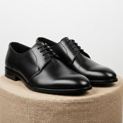 Men's Black Leather Lace-up Dress Shoes - pedestal-view