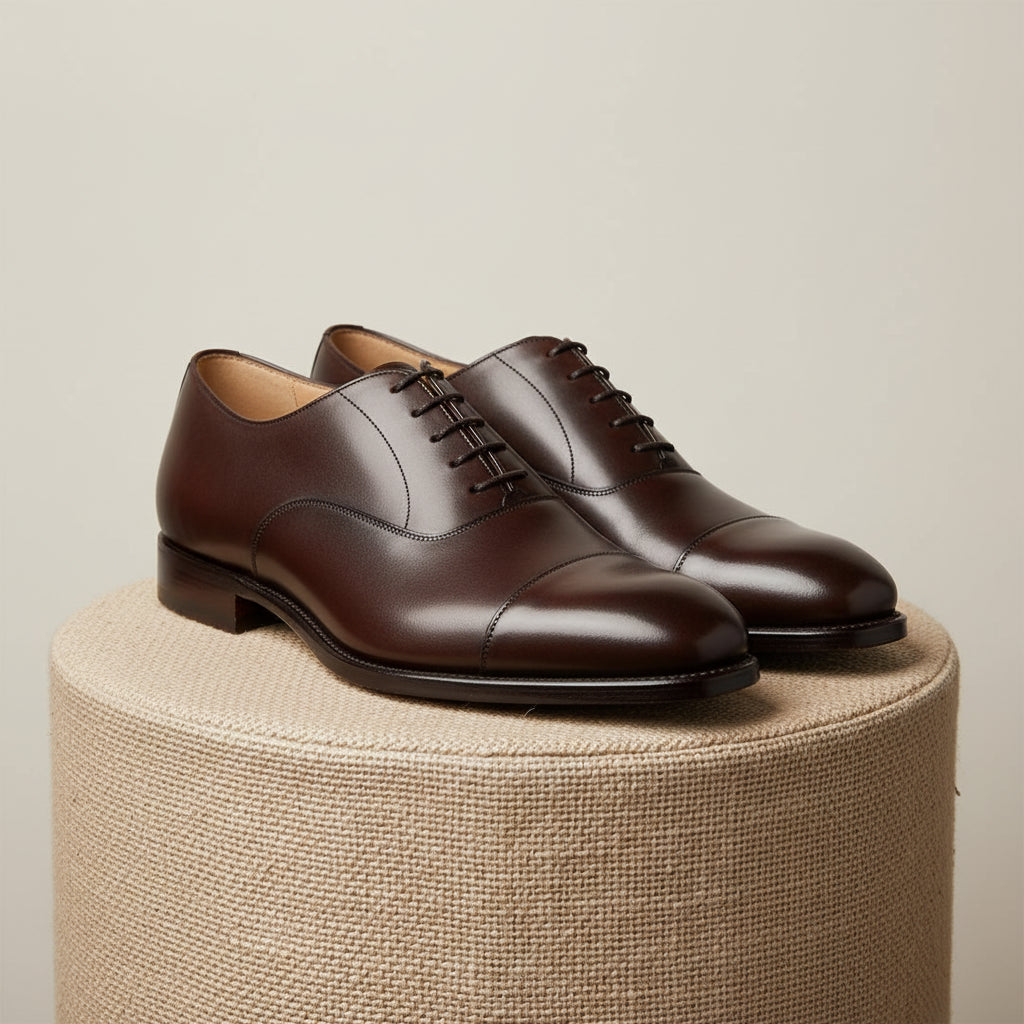 Men's Dark Brown Leather Oxford Dress Shoes - pedestal-view