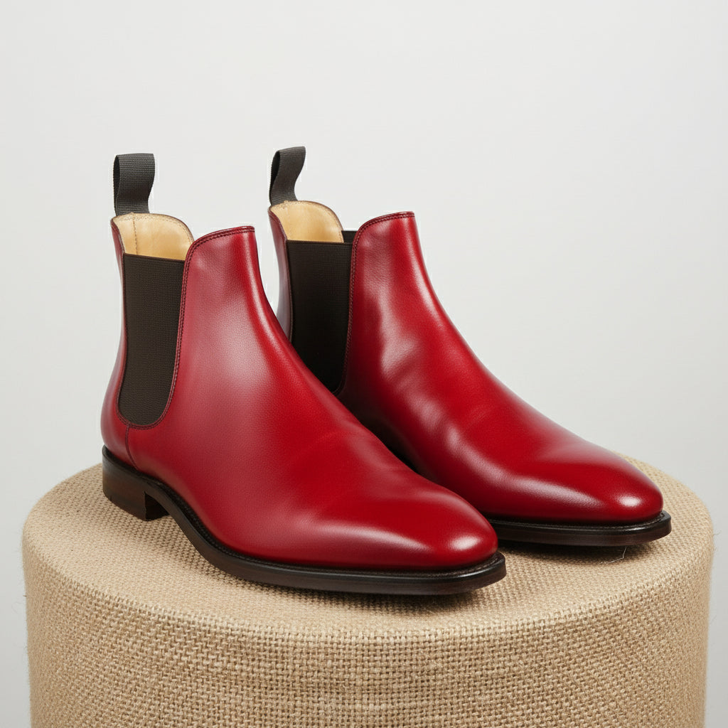 Men's Red Leather Chelsea Boots - pedestal-view