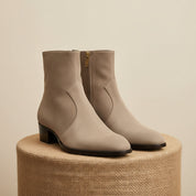 Men's Beige Suede Ankle Boots with Zipper Closure - pedestal-view
