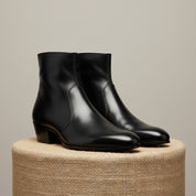 Men's Black Leather High Heel Dress Boots - pedestal-view