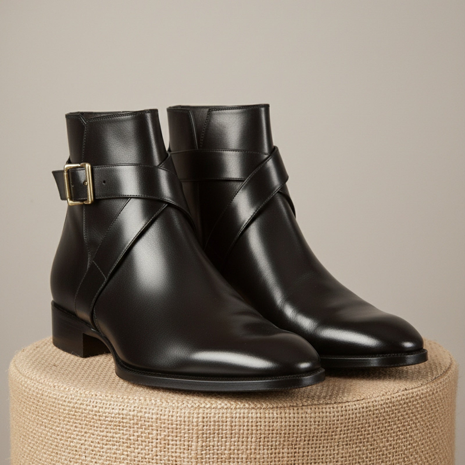 Handmade Mens Black Leather Boots, Men Black Jodhpurs Leather Boot - pedestal-view