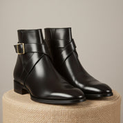 Handmade Mens Black Leather Boots, Men Black Jodhpurs Leather Boot - pedestal-view