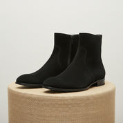 Handmade Mens Black Side Zipper Suede Leather Boots, Mens Ankle High Suede - pedestal-view