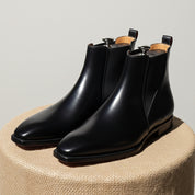 Men's Black Leather Square Toe Chelsea Boots - pedestal-view
