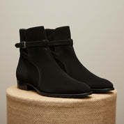 Handmade Mens Black Suede Leather Boots, Men Black Jodhpurs Leather Boot - pedestal-view