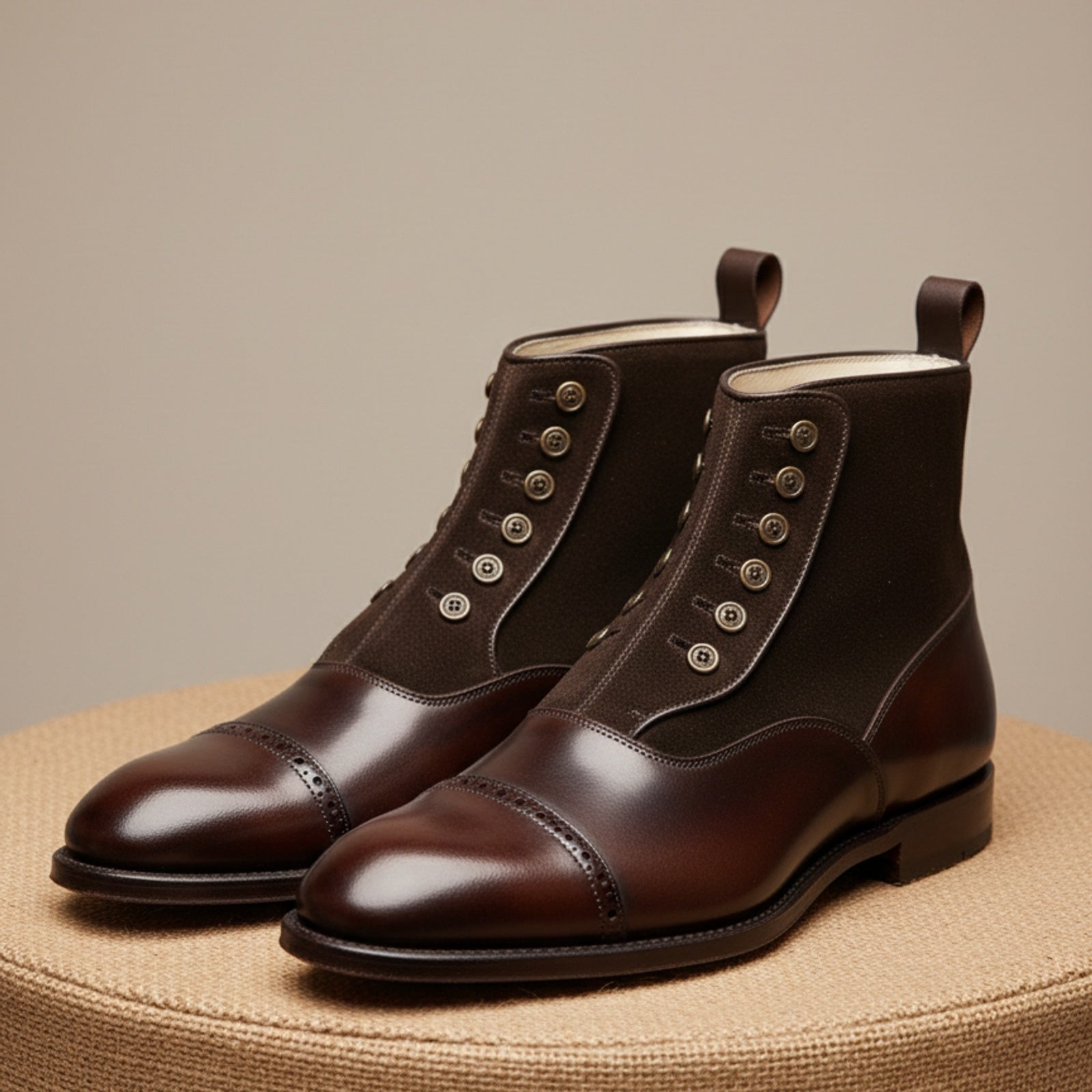 Handmade Mens Brown Button Boots, Men Gentlemen Ankle Boots, Leather Boot - pedestal-view
