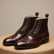 Handmade Mens Brown Button Boots, Men Gentlemen Ankle Boots, Leather Boot - pedestal-view