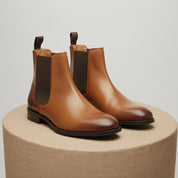 Handmade Mens Brown Chelsea Leather Boot, Mens Leather Boot, Men Ankle Boot - pedestal-view