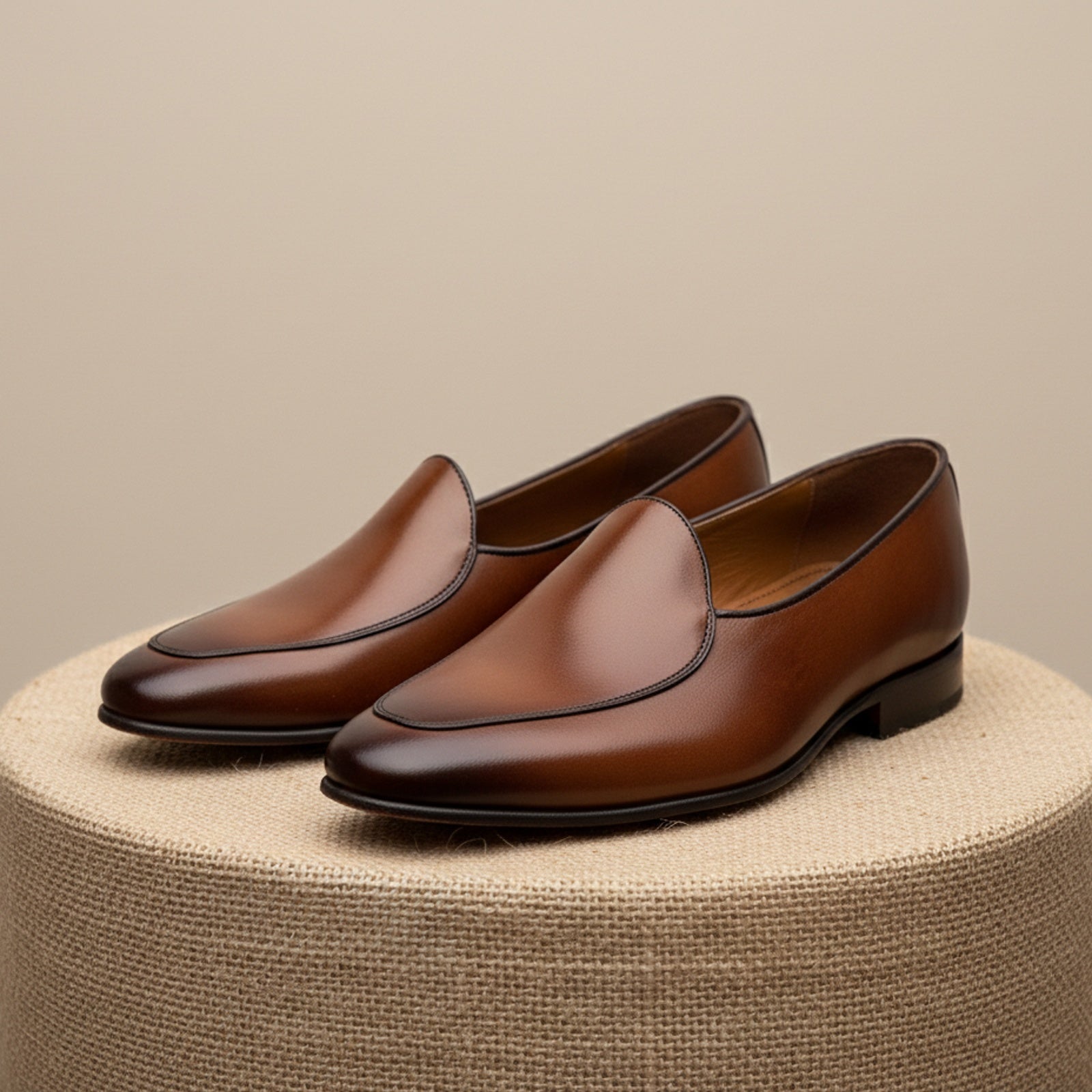 Men's Brown Leather Penny Loafers - pedestal-view