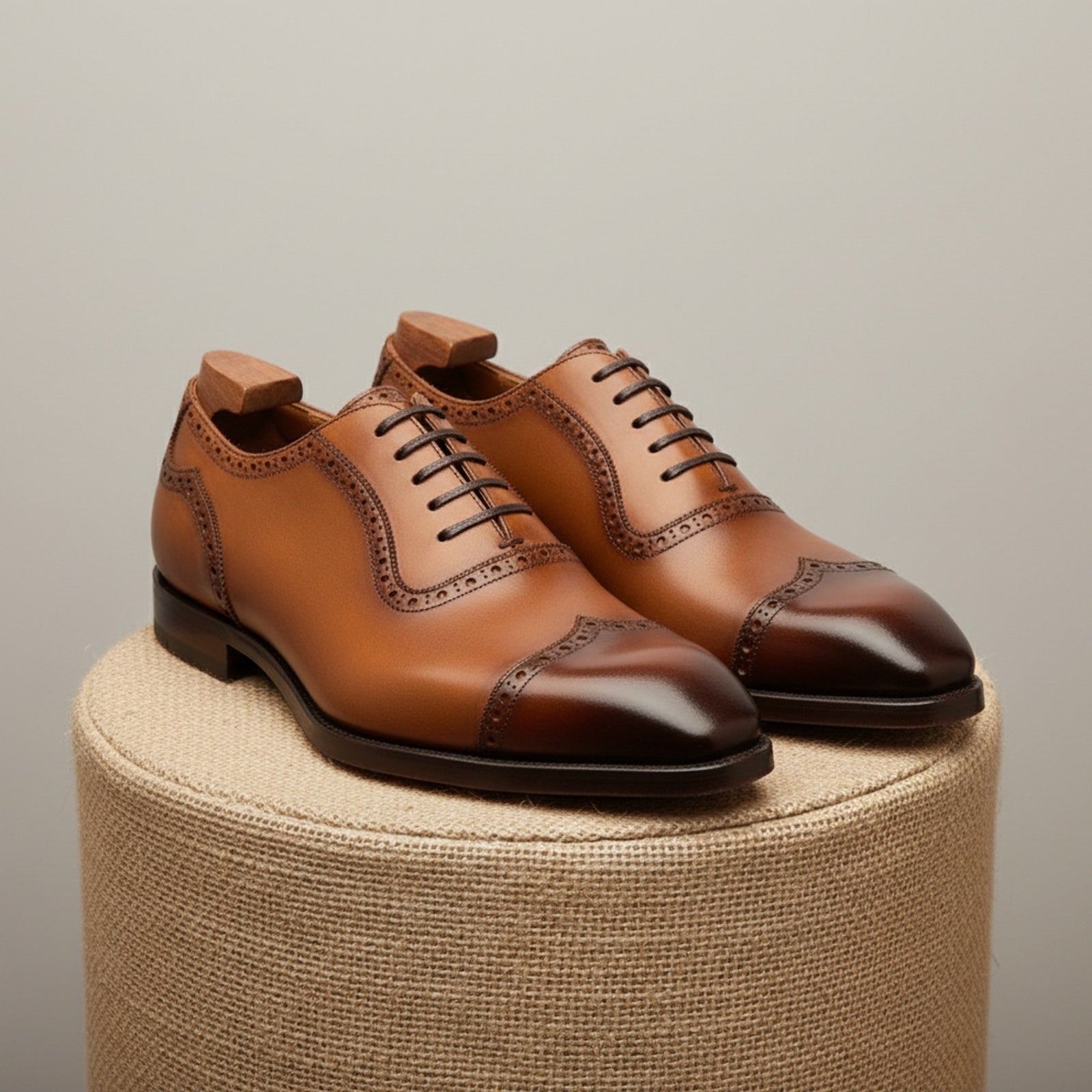 Men's Brown Leather Wingtip Brogue Dress Shoes - pedestal-view
