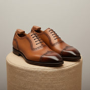 Men's Brown Leather Wingtip Brogue Dress Shoes - pedestal-view